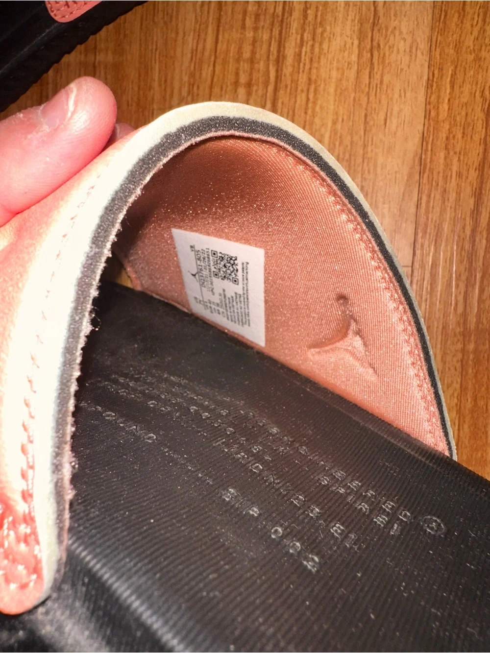 Jordan Peach and Black Slide Sandals